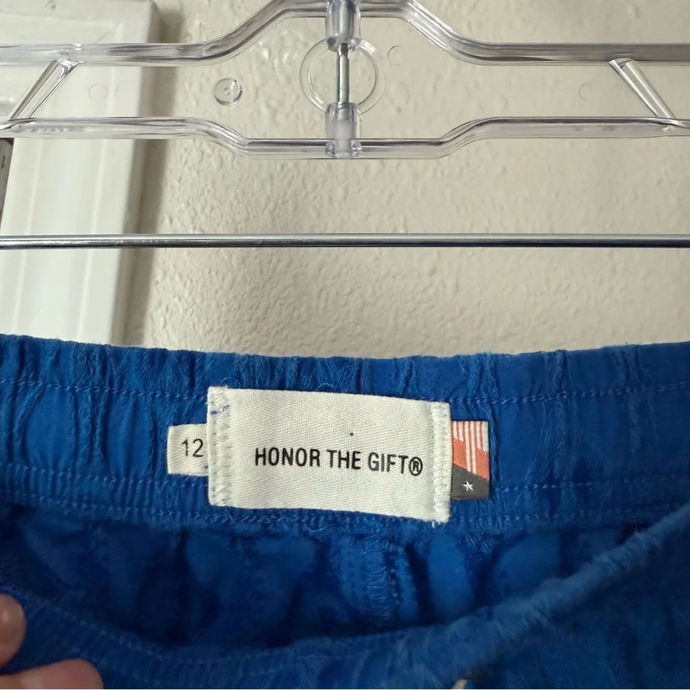 HONOR THE GIFT blue boys child textured‎ cotton rayon elastic drawstring shorts